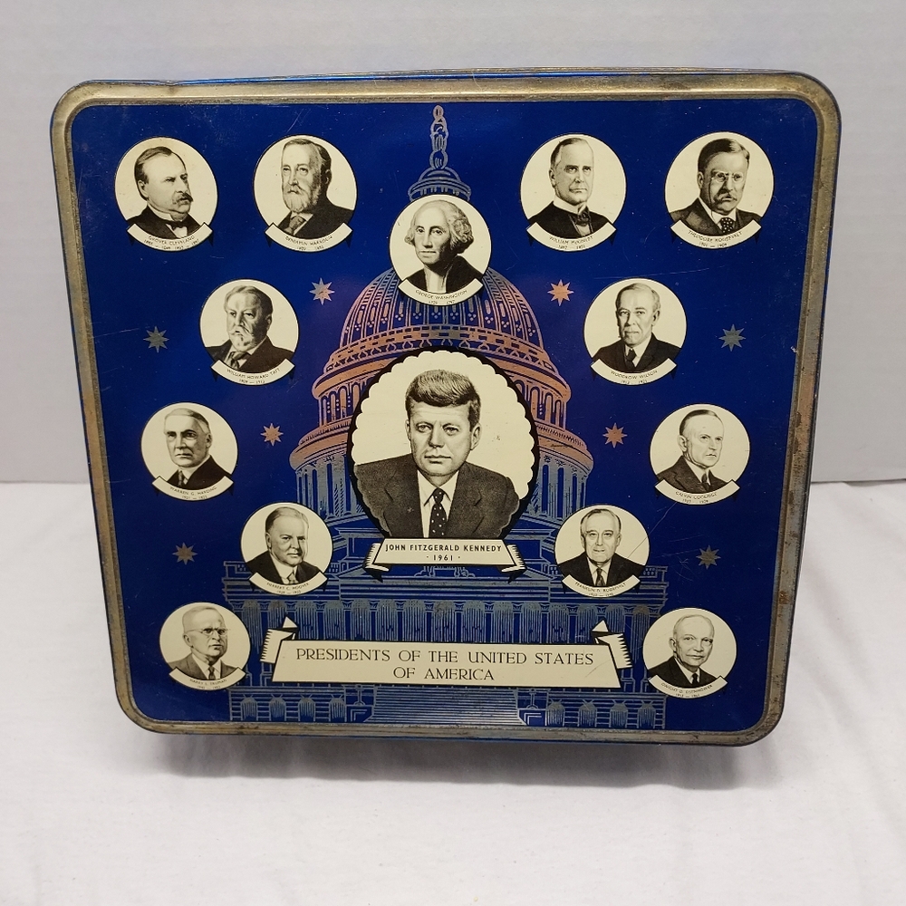 Murray-Allen Regal Crown Tin 1960’s Presidents of USA Vintage, Very Collectable.